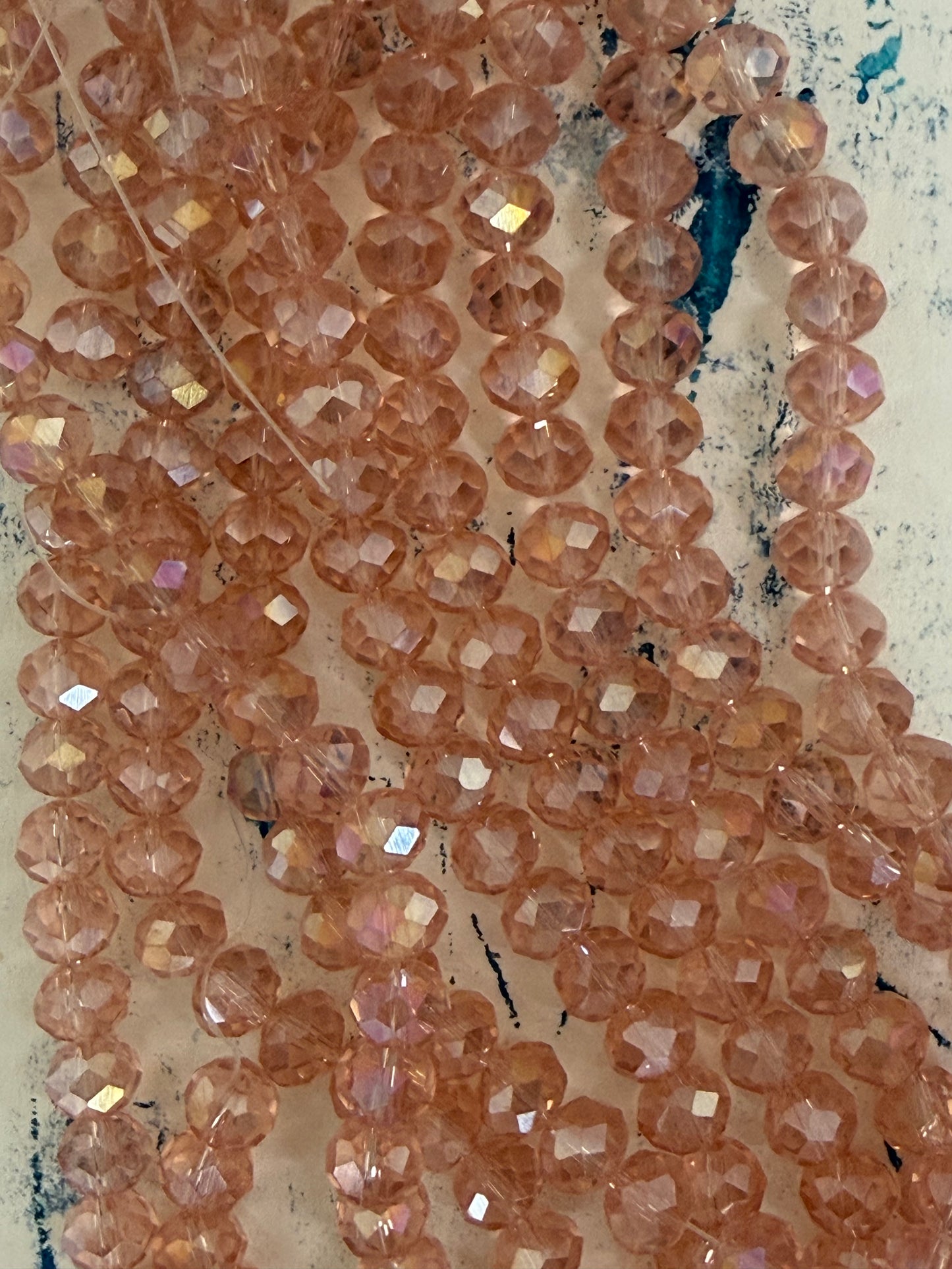 GLASS RONDELLE 8MM WATER RED AB 1 STRAND