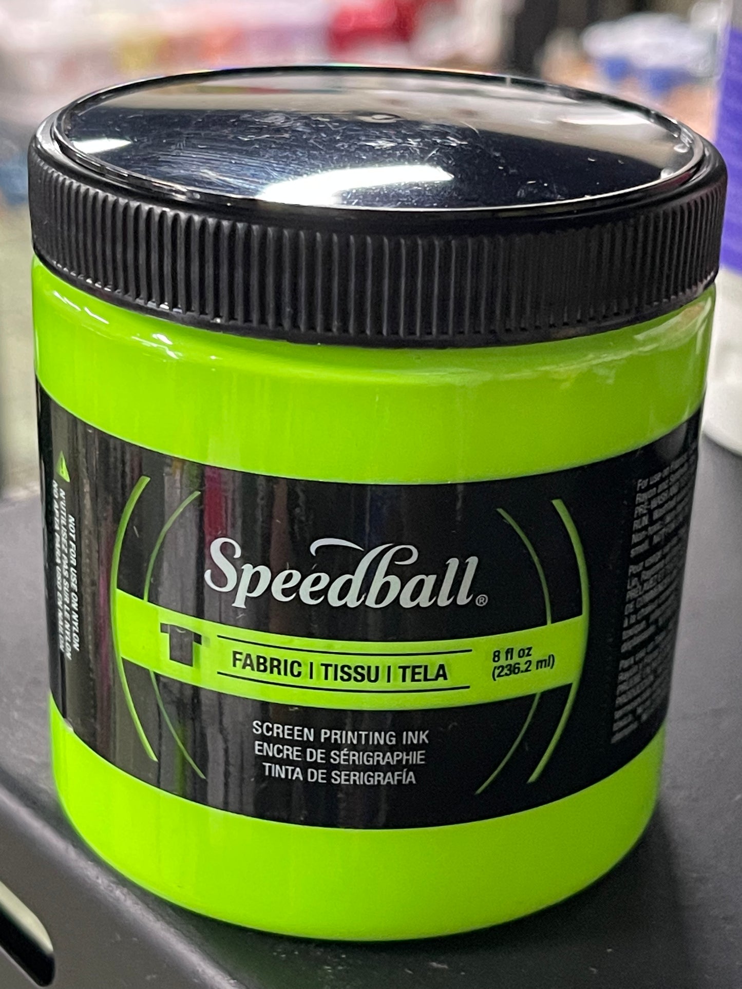 SCREEN PRINTING INK FABRIC SPEEDBALL  8 OZ LIME GREEN FLUORESCENT