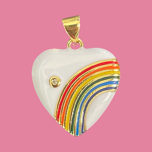 PENDANT HEART WHITE ENAMEL RAINBOW GP18KT 1PC