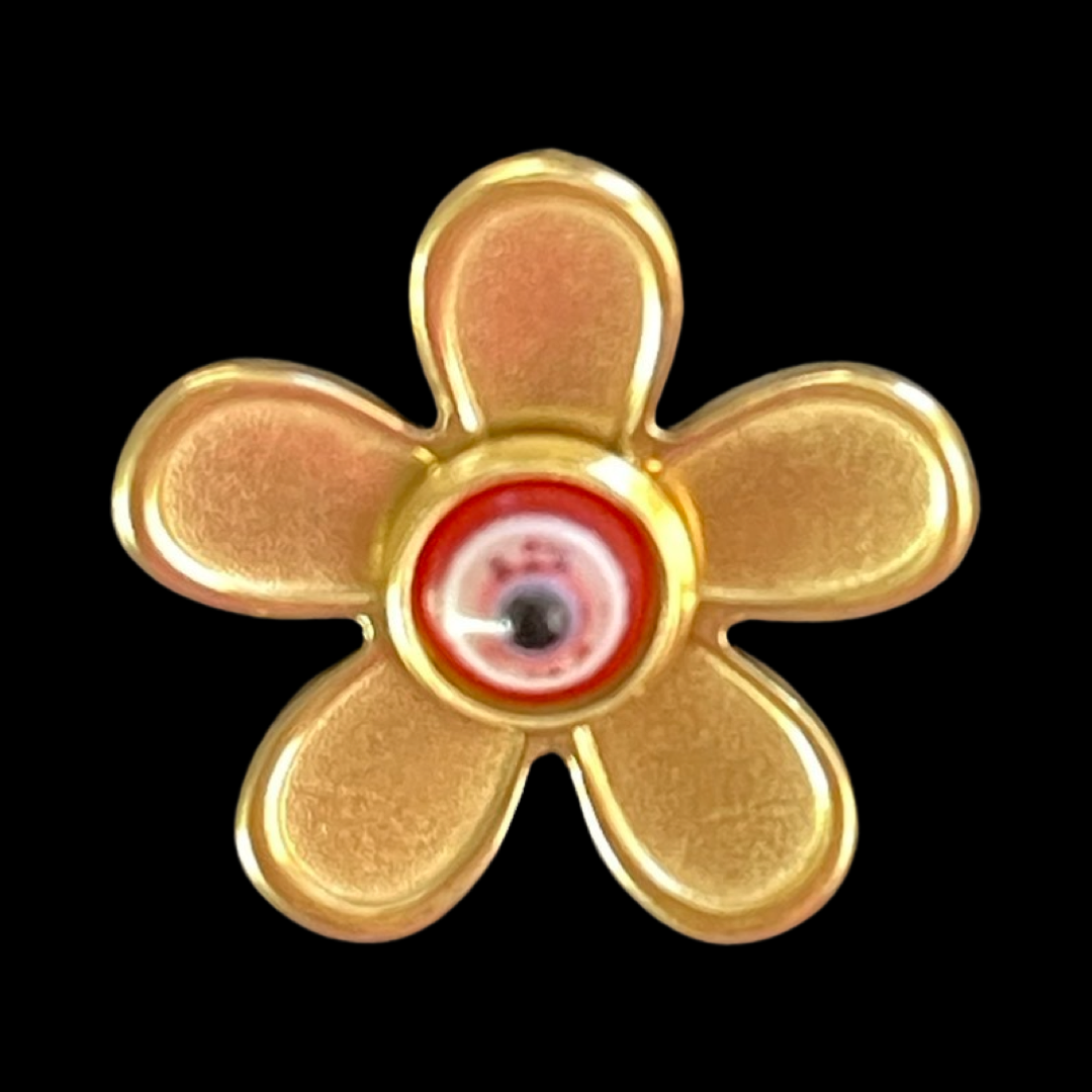 PENDANT FLOWER STAINLESS STEEL GOLD WITH RESIN EYE RED OR BLUE 1 PC