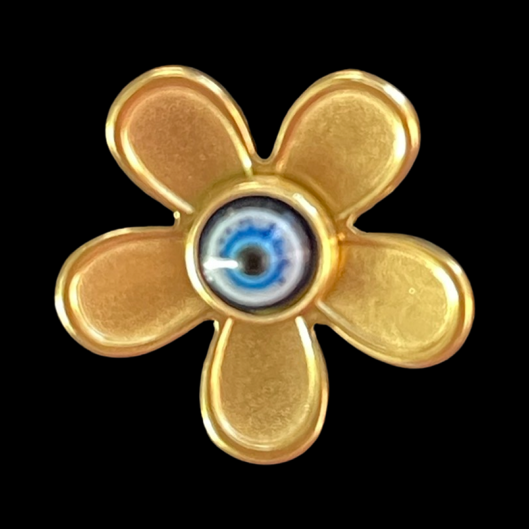 PENDANT FLOWER STAINLESS STEEL GOLD WITH RESIN EYE RED OR BLUE 1 PC