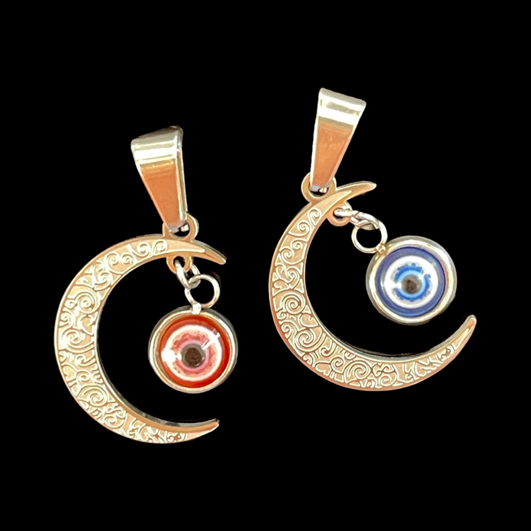 PENDANT MOON STAINLESS STEEL WITH EYE BLUE OR RED 1 PC