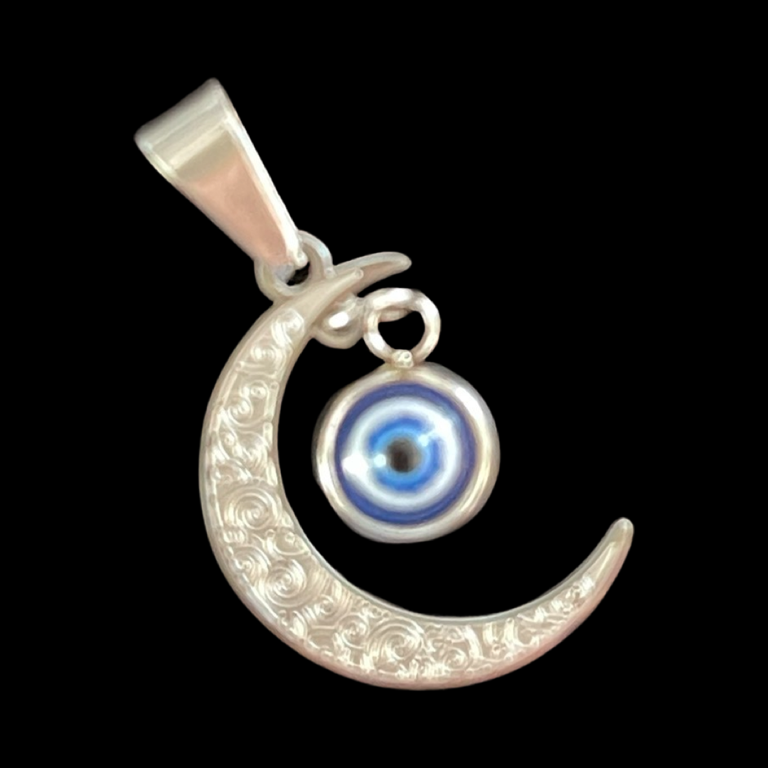 PENDANT MOON STAINLESS STEEL WITH EYE BLUE OR RED 1 PC