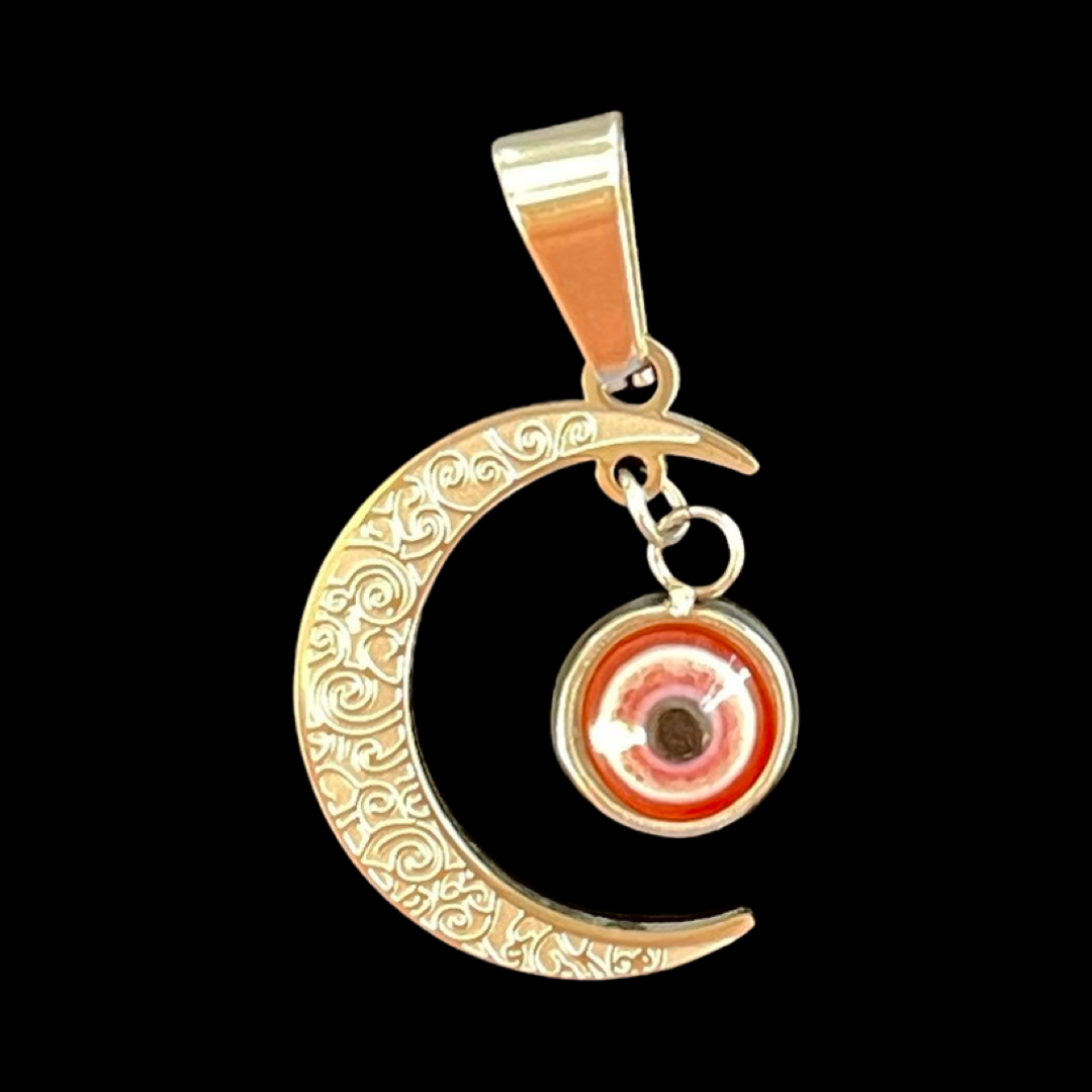 PENDANT MOON STAINLESS STEEL WITH EYE BLUE OR RED 1 PC