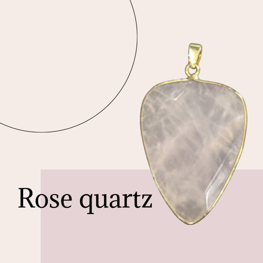 PENDANT ROSE QUARTZ GOLD PLATE 40 MM 1 PC