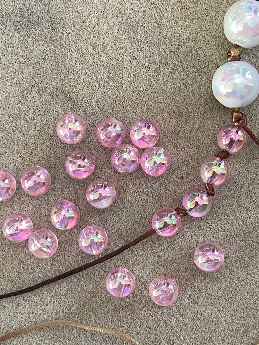 BEAD ROUND TRANSPARENT PEARL PINK 10MM HOLE 2MM 20PC