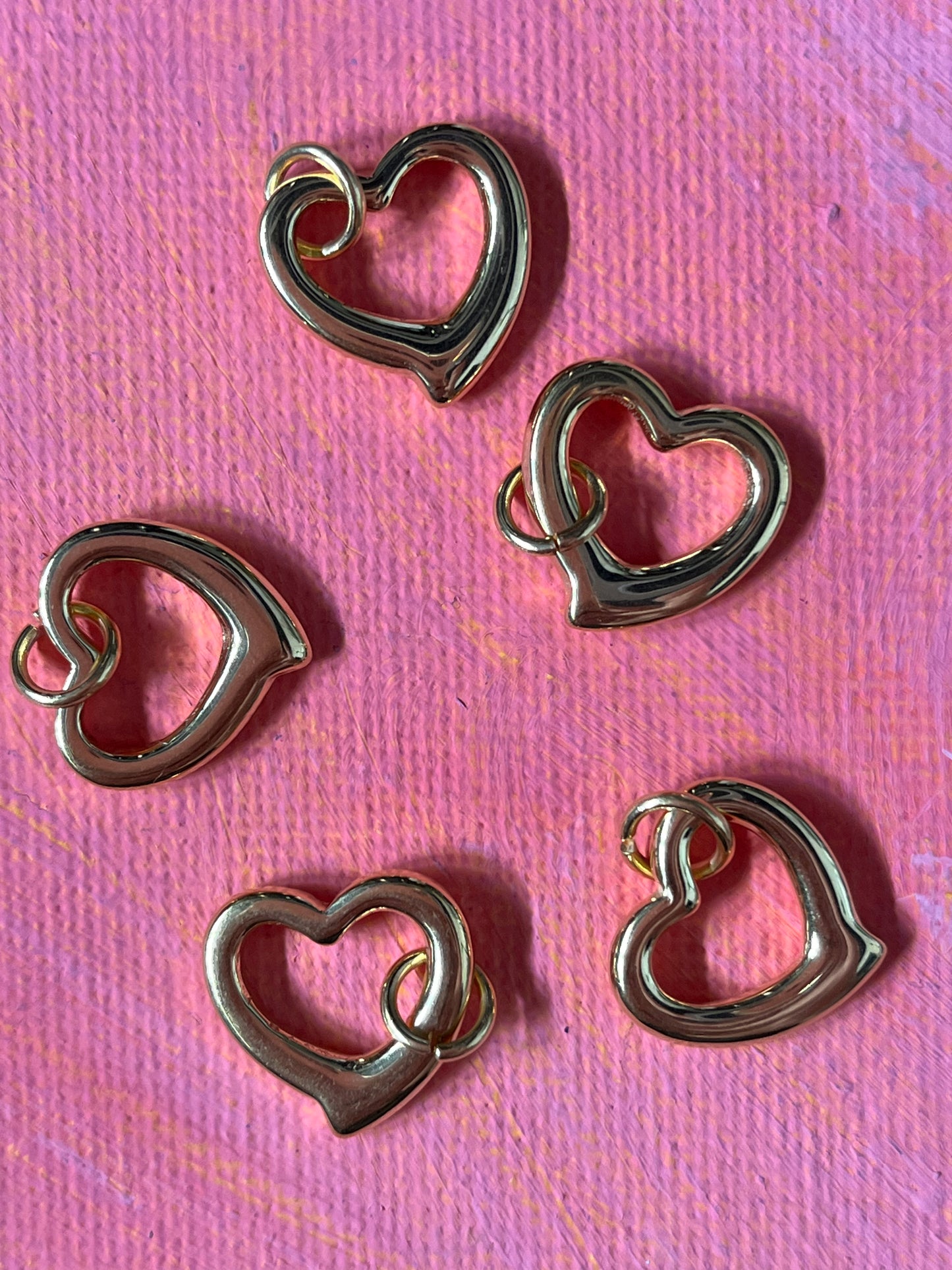 CHARM OPEN HEART STAINLESS STEEL 14X14MM GOLD PLATE 5PC