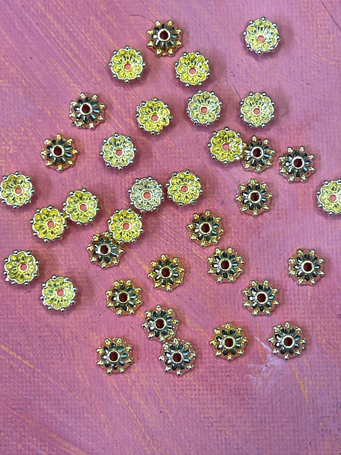 BEAD CAP  8MM FLOWER ANTIQUE SILVER OR GOLD 50 PC