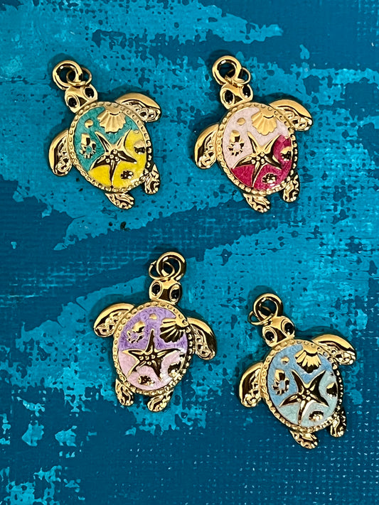 CHARM TURTLE MIX COLORS SST GP 18KT  1 PC