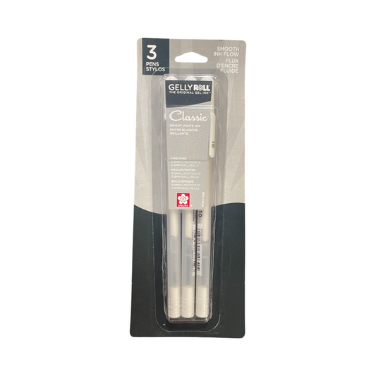 GELLYROLL PEN 3 PC SET WHITE BOLD, FINE, MEDIUM