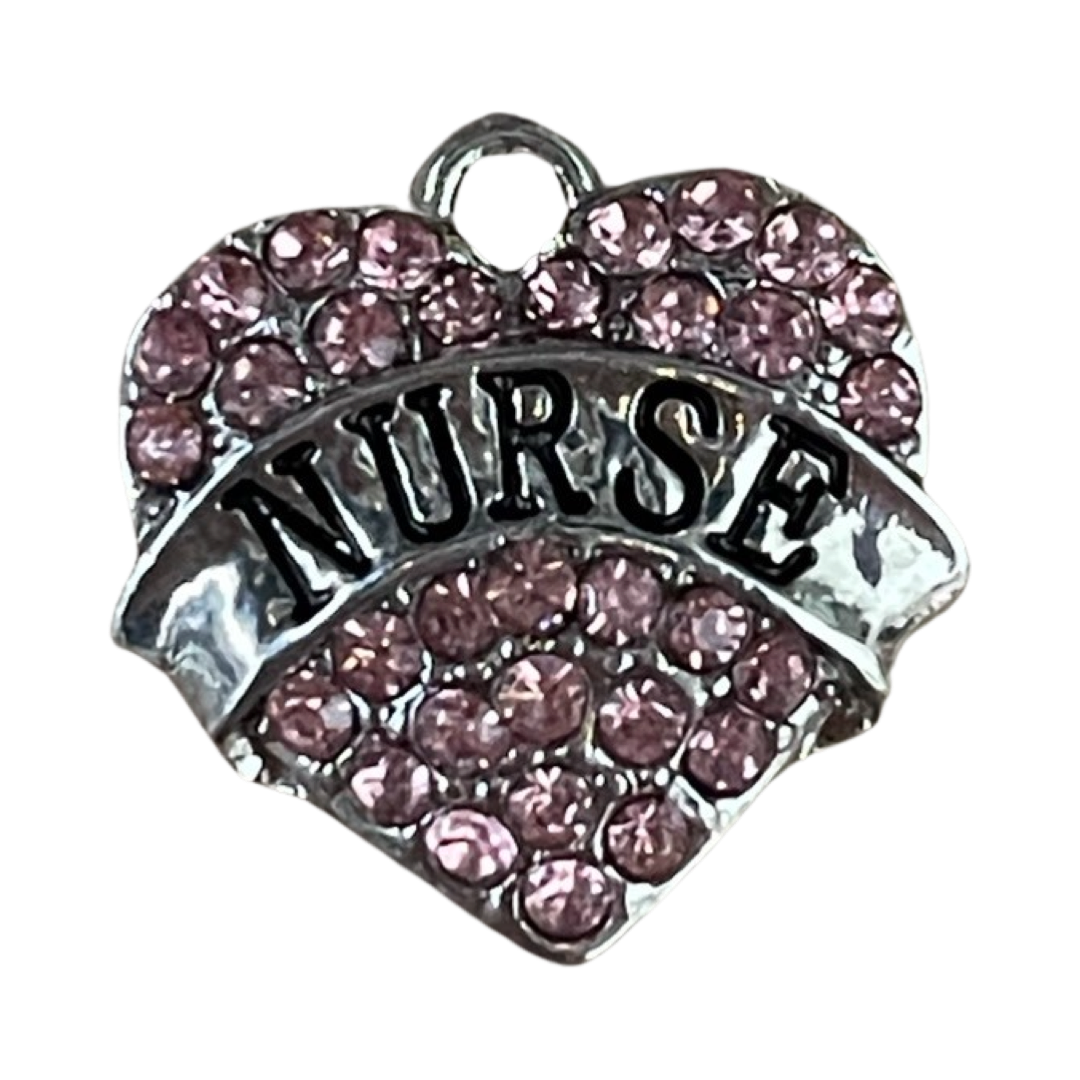 CHARM HEART SILVER PLATE NURSE WITH RHINESTONES 1 PC