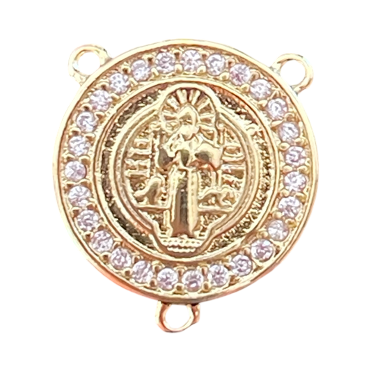 ROSARY CENTER ST BENEDICT  GOLD PLATE 19.5MM WITH CUBIC ZIRCONIA 1 PC