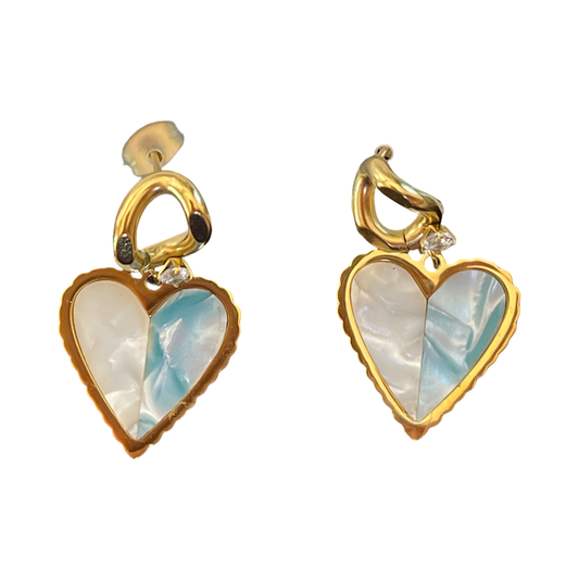 DANGLE STUD EARRINGS WITH SHELL HEART 1 PAIR
