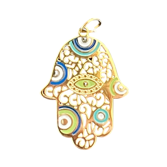 PENDANT HAMSA STAINLESS STEEL WITH ENAMEL 25X18MM 1 PC