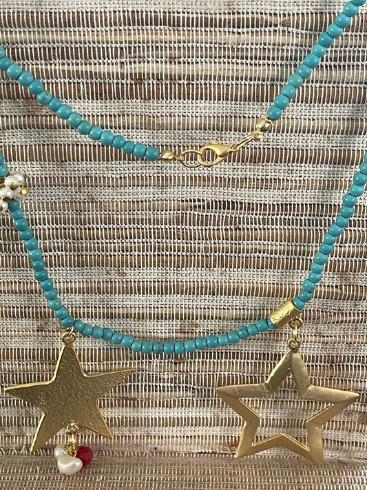 NECKLACE TURQUOISE GOLD MATTE