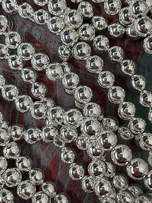 HEMATITE 6MM ROUND SILVER ABOUT 68 BEADS PER 1 STRAND