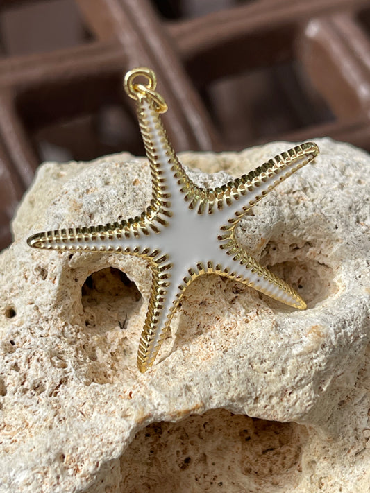 PENDANT STARFISH ENAMEL PINK OR WHITE 48MM 1 PC