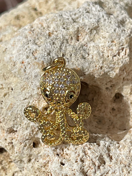 CHARM OCTOPUS 20 MM  STAINLESS STEEL GOLD PLATE WITH CUBIC ZIRCONIA 1 PC
