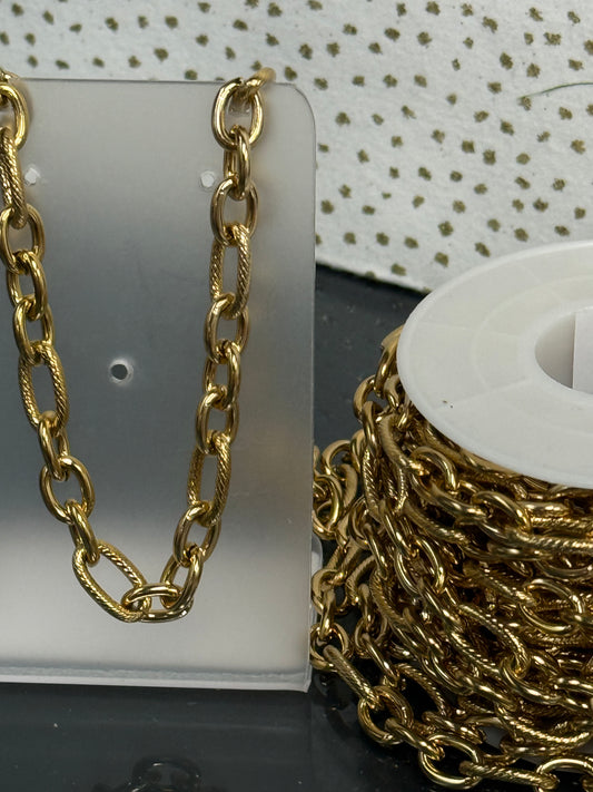 OVAL LINK CHAIN STAINLESS STEEL GOLD PLATE  9.5X13MM  PER FOOT
