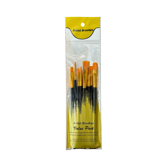 BRUSH SET  NYLON  BLACK HANDLE 10 PC