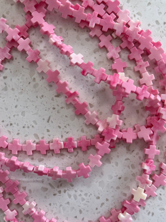 CORAL CROSS SYNTHETIC PINK 8X8MM 1 STRAND