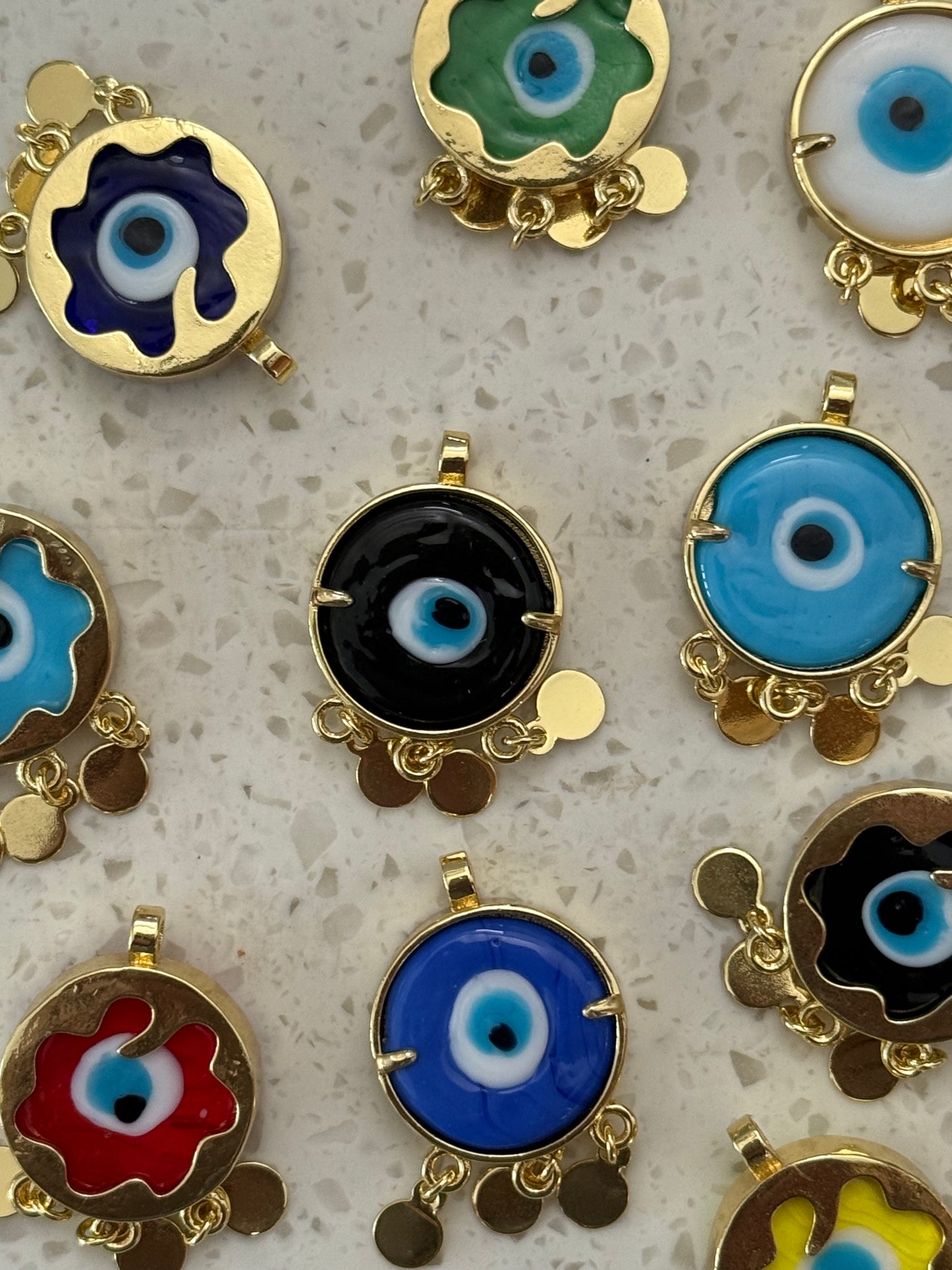 CHARM LAMPWORK EYE GOLD PLATE ROUND 20MM 1 PC