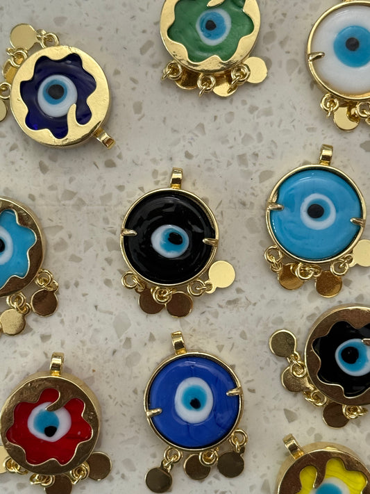 CHARM LAMPWORK EYE GOLD PLATE ROUND 20MM 1 PC