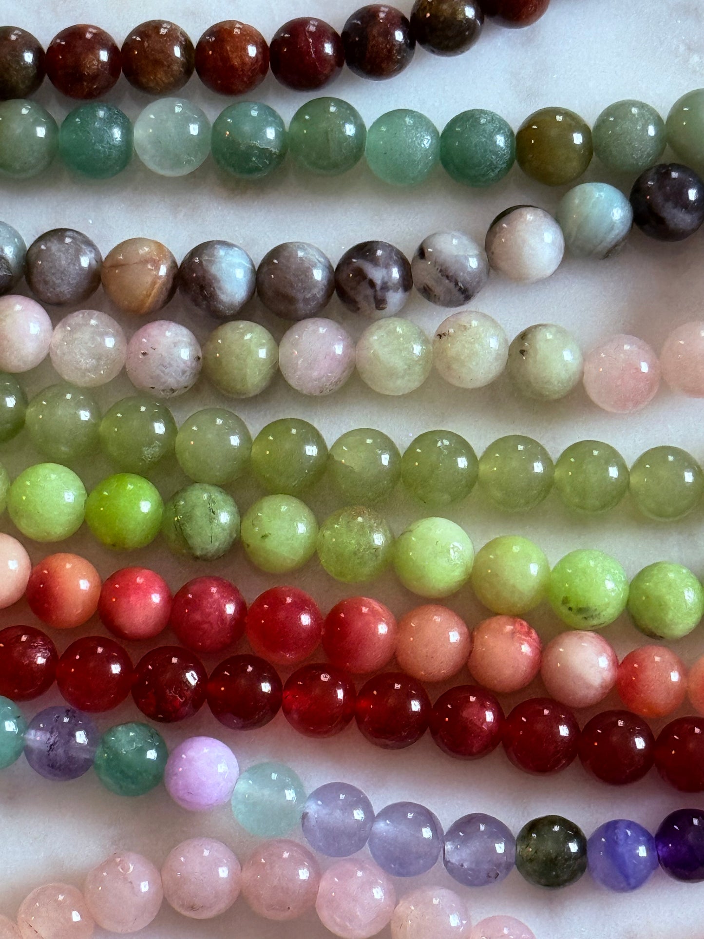 GEMSTONE BEADS 8MM SMOOTH MIXED COLORS ABOUT 46 BEADS PER 1 STRAND
