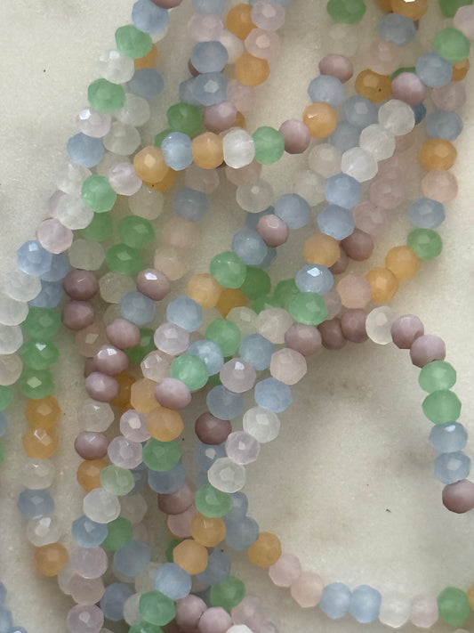GLASS RONDELLE 3X2.5MM PASTEL MIX ABOUT 185 BEADS PER 1 STRAND
