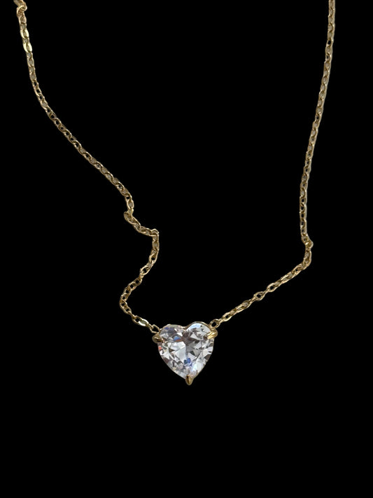 NECKLACE CHAIN STAINLESS STEEL CUBIC ZIRCONIA HEART