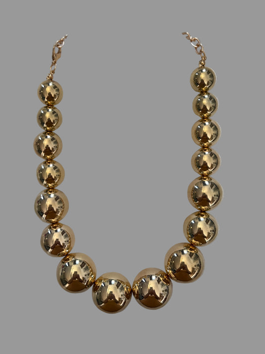 NECKLACE ROUND CHUNKY BALLS GOLD PLATED 13.7 INCH