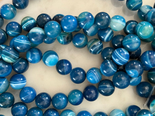 STRIPED AGATE 12MM BANDED DODGER BLUE 1 STRAND