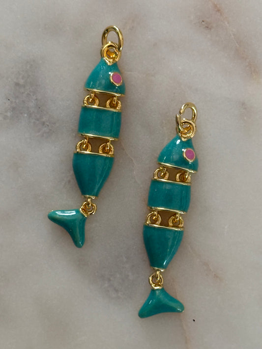 FISH PENDANT GOLD PLATED 18KT TURQUOISE ENAMEL 1 PC