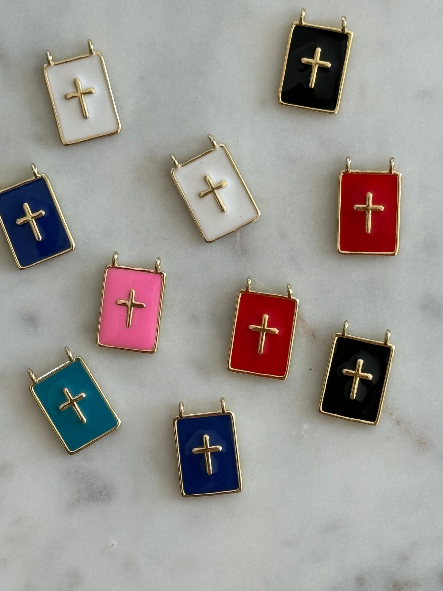 PENDANT RECTANGLE WITH CROSS CENTER COLORED ENAMEL 1 PC
