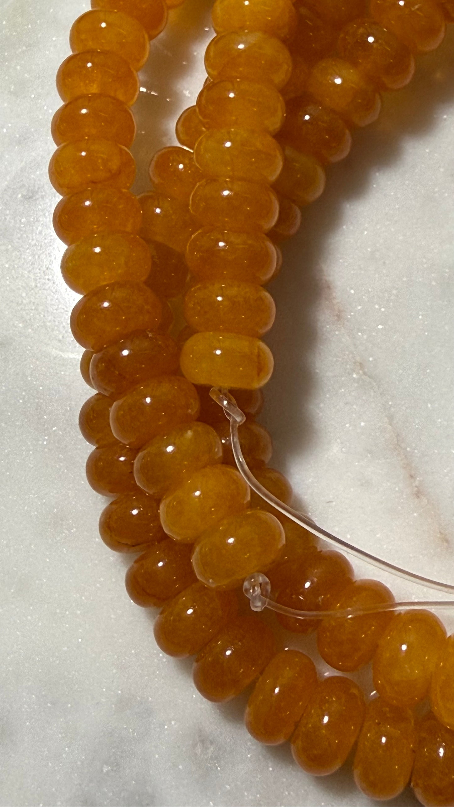 YELLOW JADE RONDELLE 10MM AMBER ORANGE 1 STRAND