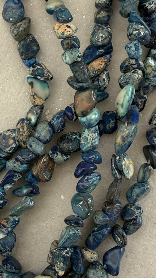 JASPER NUGGET  LAPIS BLUE ABOUT 60 BEADS PER 1 STRAND