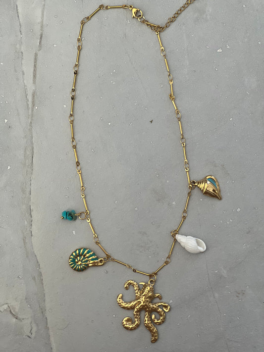 NECKLACE CHAIN WITH OCTOPUS PENDANT AND MARINE CHARMS 1 PC
