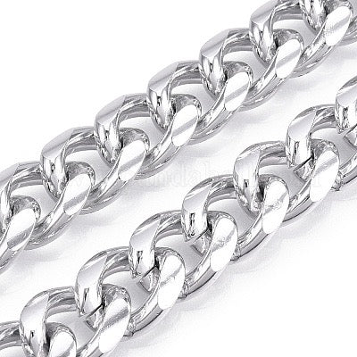 ALUMINUM CHAIN DIAMOND CUT PLATINUM CUBAN LINKS 16X13MM SOLD PER FOOT