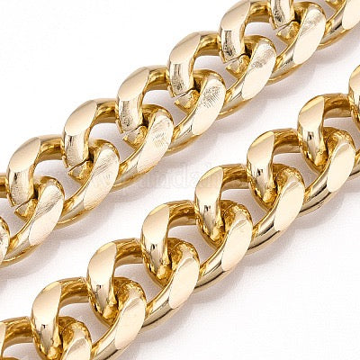 ALUMINUM CUBAN CHAIN  LIGHT GOLD PLATE CURB LINKS 16X13MM SOLD PER FOOT