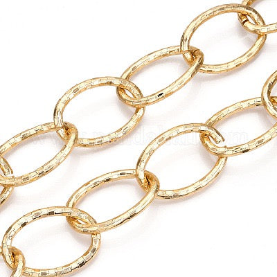 ALUMINUM CABLE CHAIN DIAMOND CUT OVAL GOLD LINK 45X31MM SOLD PER FOOT