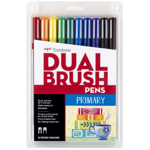 DUAL BRUSH PEN PRIMARY COLORS 10 PCS SET