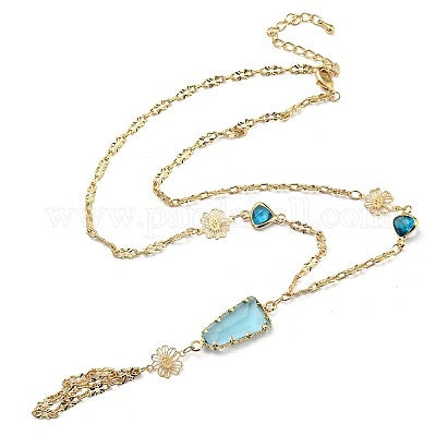 NECKLACE WITH GLASS PENDANTS 16.14 INCHES GOLD PLATED 1 PC