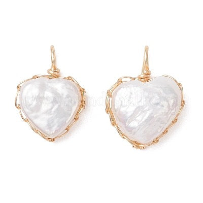 KEISHI PEARL HEART PENDANT WIRE WRAPPED 18.5MM 1 PC