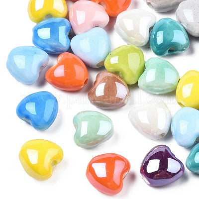 HEART 10X10MM PORCELAIN MIXED COLORS 10PC