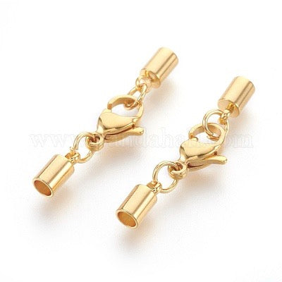 CORD ENDS WITH LOBSTER CLASP 32MM STAINLESS STEEL GOLD PLATE 1 PC