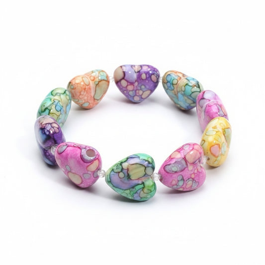 CERAMIC HEART BEADS WATERCOLOR DESIGN 5 PC