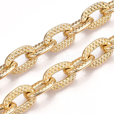 ALUMINUM CHAIN TEXTURED OVAL LIGHT GOLD LINKS 22X15MM SOLD PER FOOT