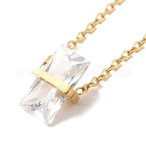 NECKLACE CHAIN WITH GLASS PENDANT STAINLESS STEEL 16.5INCHES GOLD PLATE 1 PC