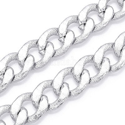 ALUMINUM CHAIN CURB TEXTURED SILVER CUBAN LINK 25X19MM SOLD PER FOOT