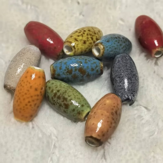 PORCELAIN ELLIPTICAL BEAD 12MM COLOR MIX 10 PCS